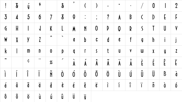 Northfields DB Regular  glyph index