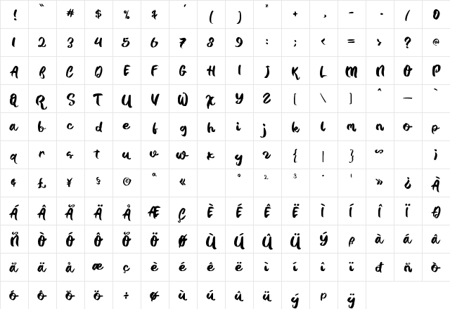 Castel Regular  glyph index