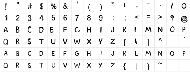 Scooby Doo Regular  glyph index