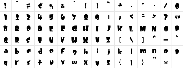 Skooz' me Regular  glyph index
