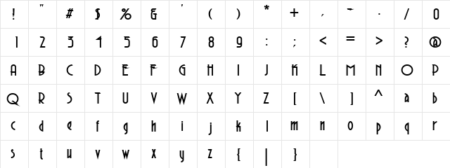 AeronautBold Regular  glyph index