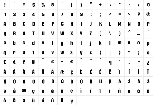 Collos Regular  glyph index