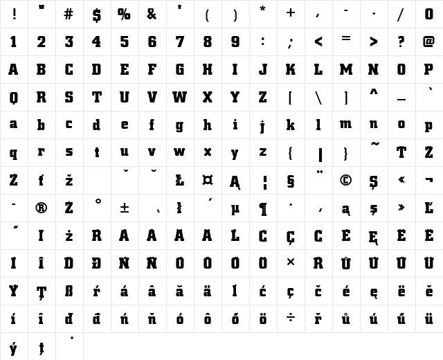 CityPEEBol Regular  glyph index