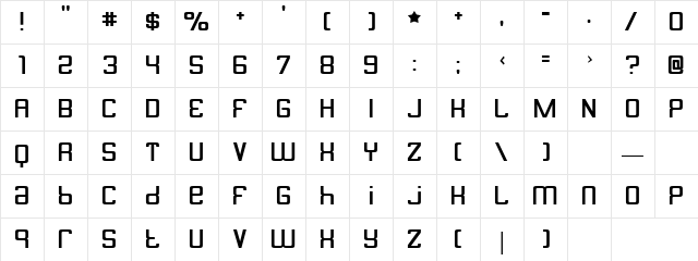 Butterbelly Regular  glyph index