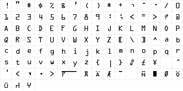 OCRA Regular  glyph index
