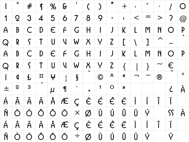 PaellaCaps Bold  glyph index