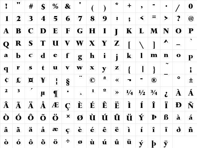 URWPerseusTExtBol Regular  glyph index