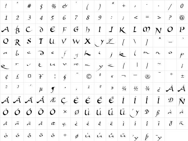 Image Regular  glyph index