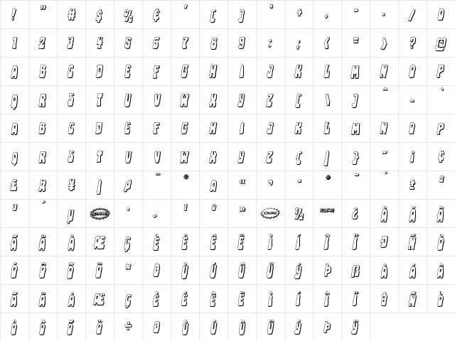 Pocket Monster Shadow Italic Italic  glyph index