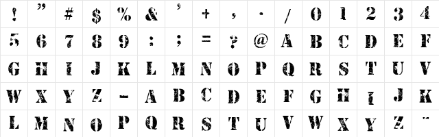 CBX-Armymen Regular  glyph index