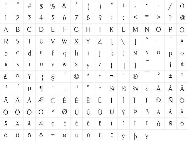 URWPelionDLig Regular  glyph index