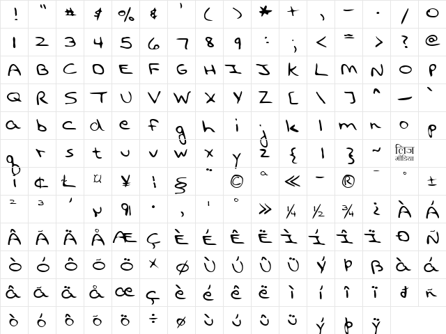 LEHN194 Regular  glyph index