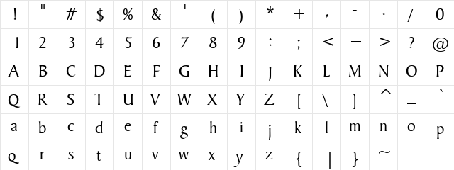 lashes Regular  glyph index