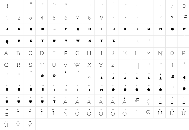 Wicked Thin  glyph index