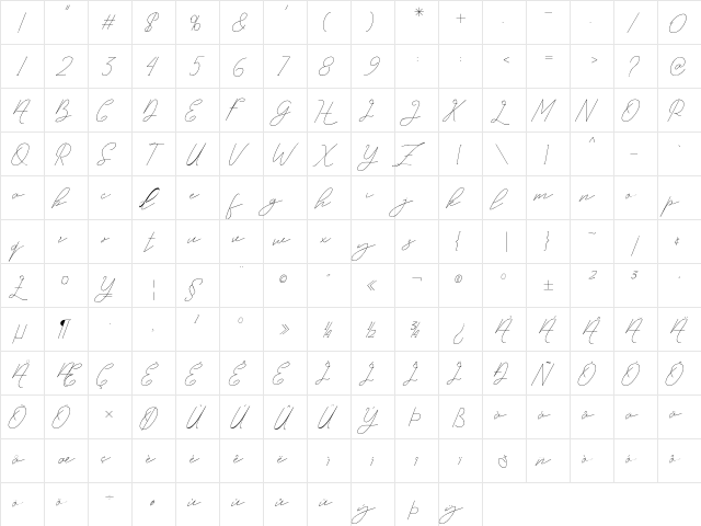 Princessa Regular  glyph index