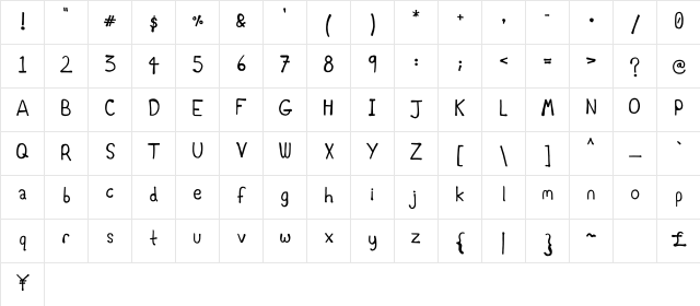 Danhand Regular  glyph index