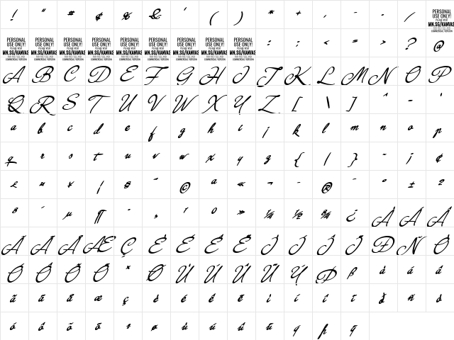 Kanvas Bold PERSONAL USE Regular  glyph index