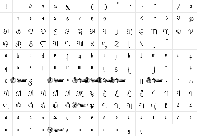 Brotherline Regular  glyph index