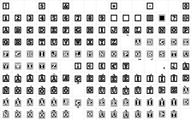 ChockABlockNF Regular  glyph index