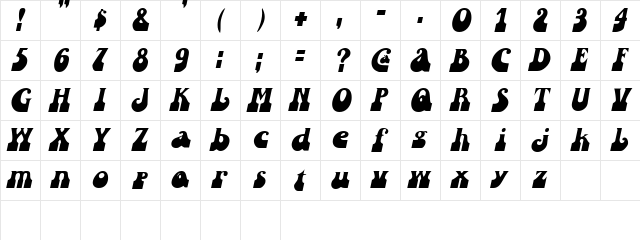 SandCastles Oblique  glyph index