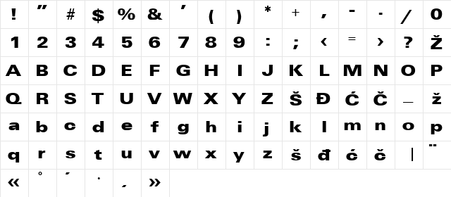 Universans830_PP Bold  glyph index