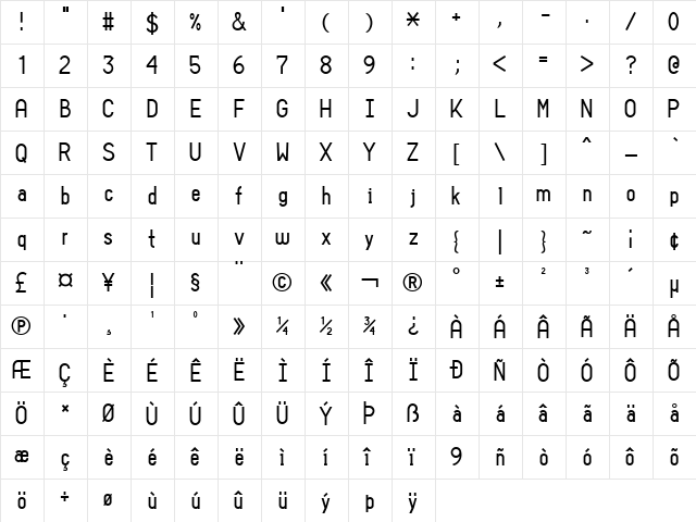 Sans I Am Regular  glyph index