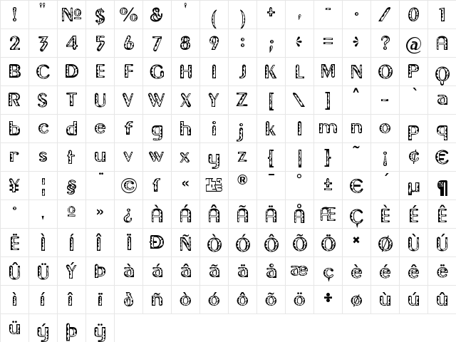 Gilgongo Tiki Regular  glyph index