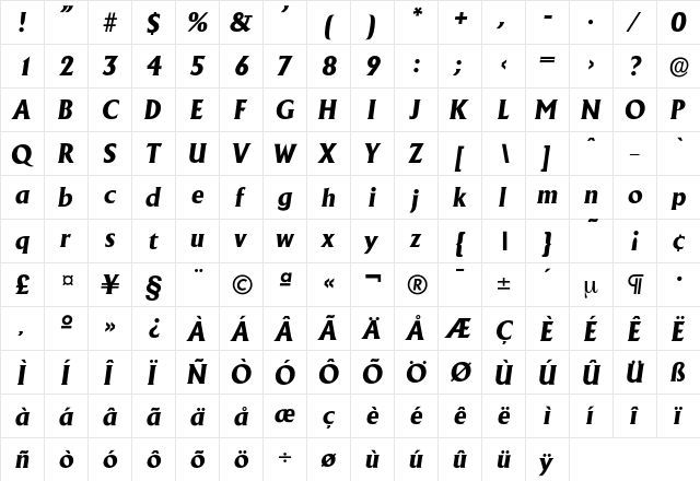 Adelon-BoldIta Regular  glyph index