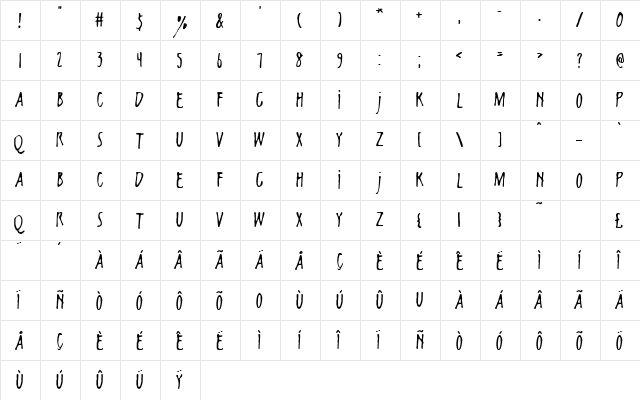 Samurai Regular  glyph index