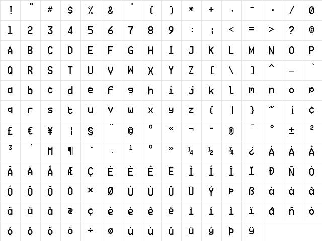 Ticketing Regular  glyph index