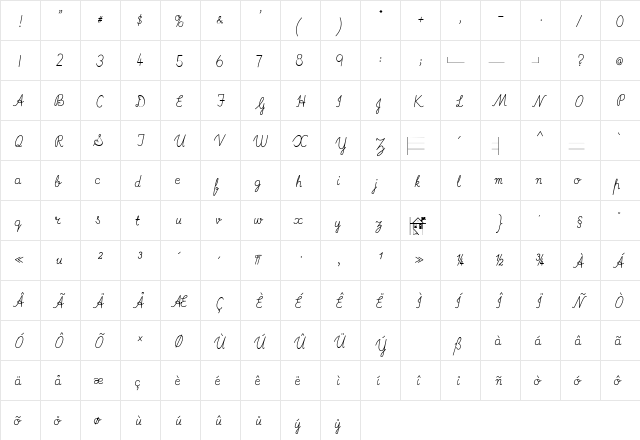 Imrans School Italic  glyph index