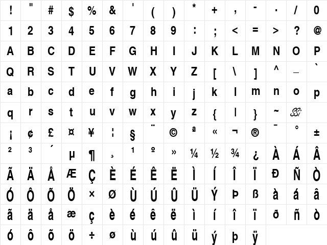 Context Ultra Condensed SSi Bold Ultra Condensed  glyph index