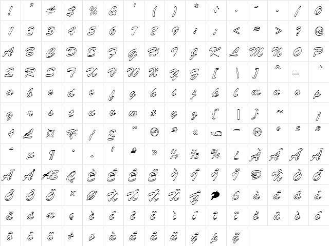BrushStrokeHollow normal  glyph index