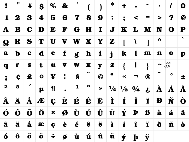 Bookman Black SSi Bold  glyph index