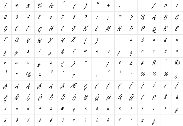 TR Freeport Plain  glyph index