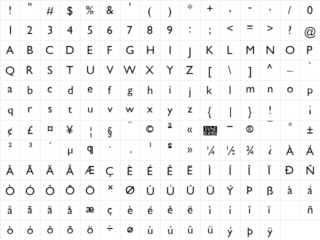 GericClassicLight Regular  glyph index