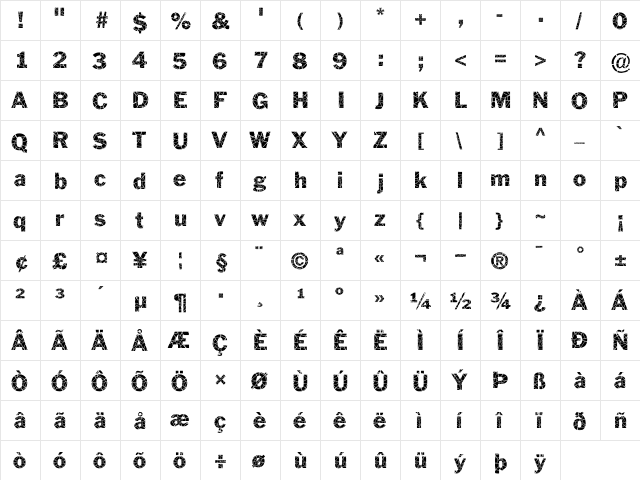 Philadelphia-Cracked Normal  glyph index