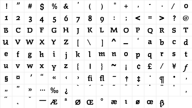 FaustBoldOldStyleFigs Regular  glyph index