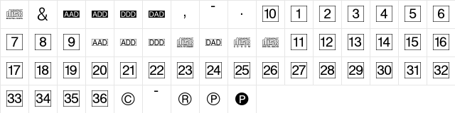DesignCD Regular  glyph index