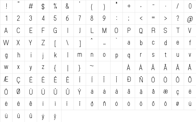 Sanlulus Light Regular  glyph index