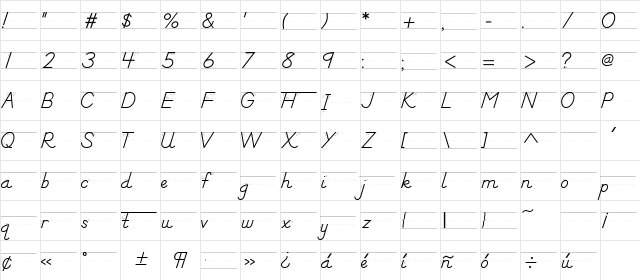 DN Manuscript Arrows Rules Regular  glyph index