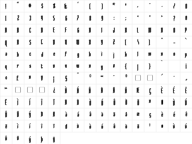 AngloYsgarth Bold  glyph index