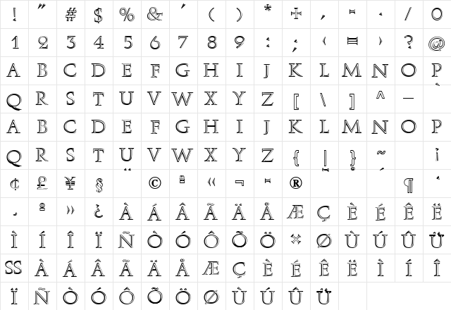 Aurelius Regular  glyph index
