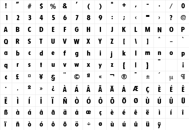 Florida-Serial-ExtraBold Regular  glyph index