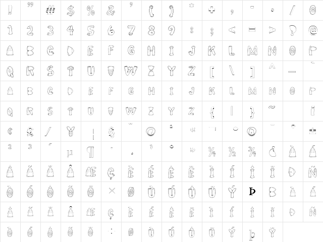 CONDOM FONT Regular  glyph index