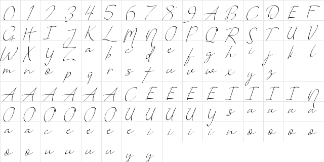 Vanilla Personal Light Regular  glyph index