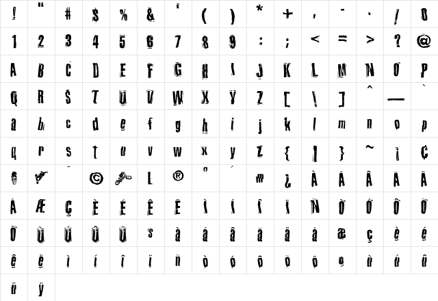 Lunatic Regular  glyph index