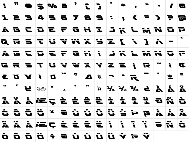 Gemina 2 Laser Leftalic Italic  glyph index