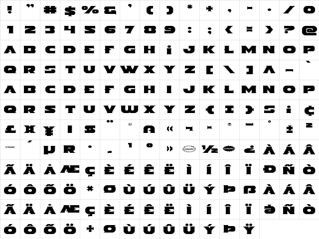 Indigo Demon Expanded Expanded  glyph index