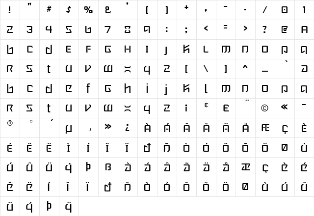 Wintermute Regular  glyph index